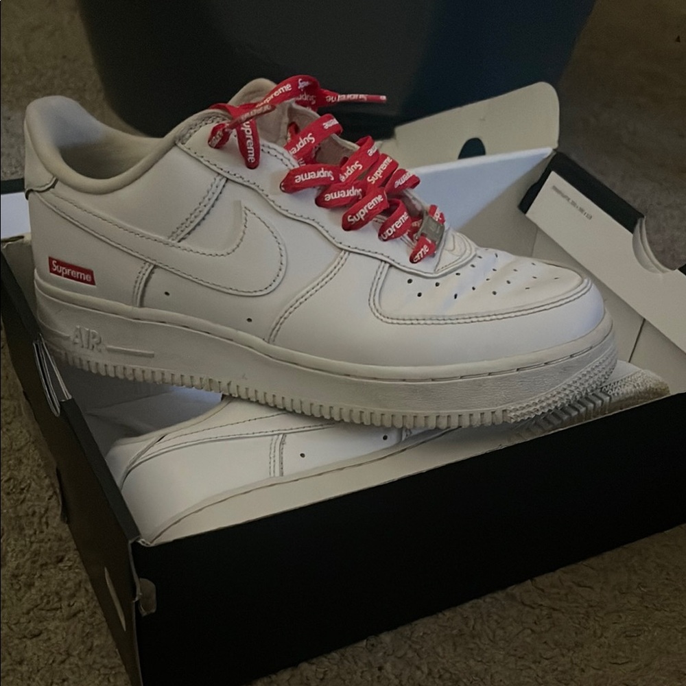 Supreme x Nike White Sneakers with Red Accents